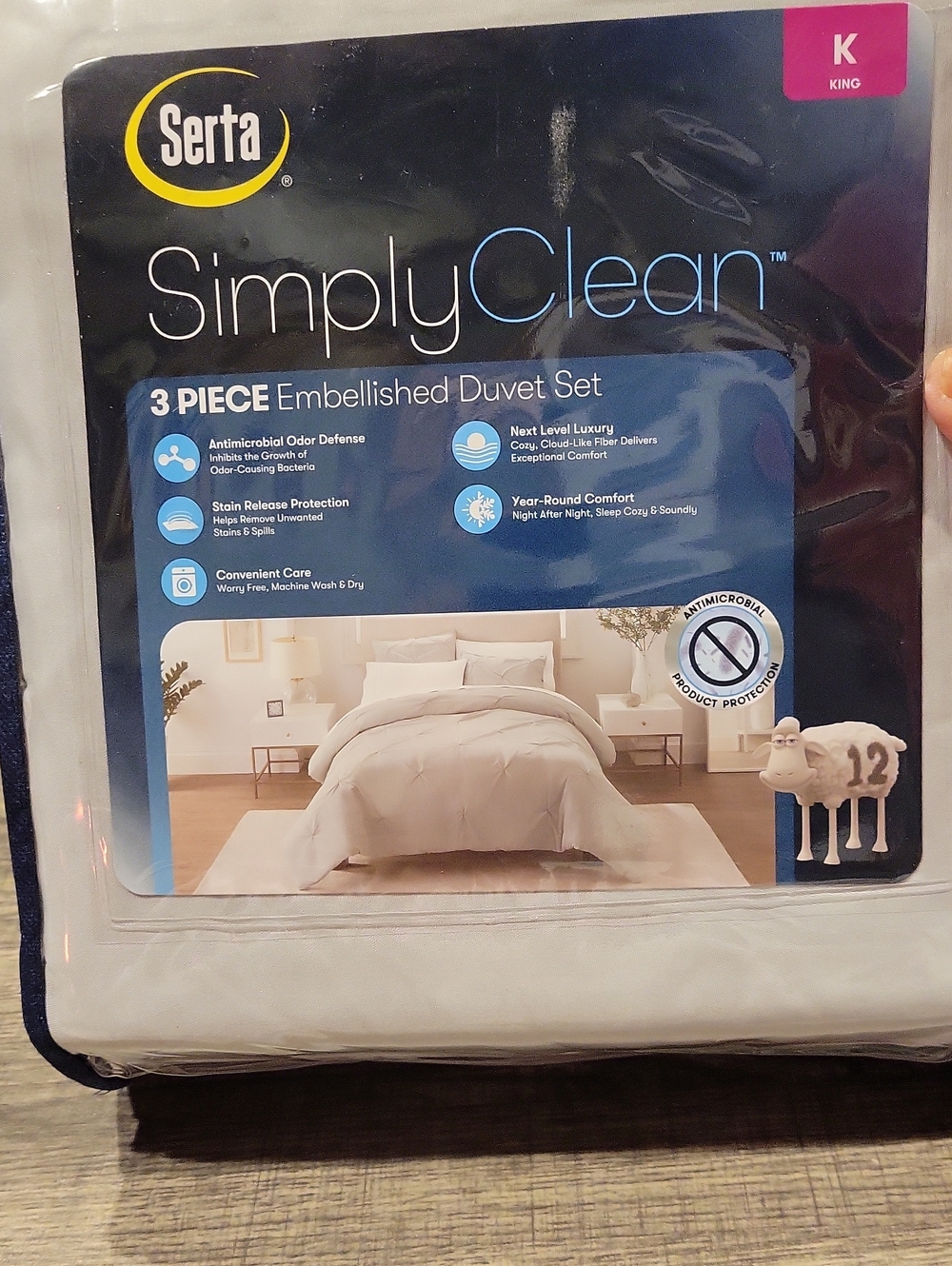 King Sz.Serta "Simply Clean" 3 Pc. Duvet Cover Set,Luxury/Easy Care